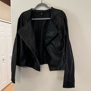 Black faux leather jacket with zip up on one side